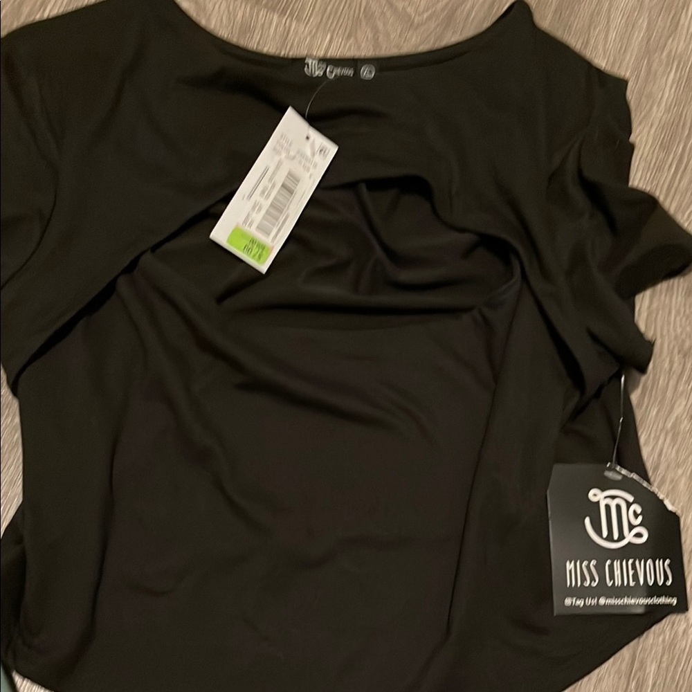 Miss Chievous Black Asymmetrical Short Sleeve Blouse